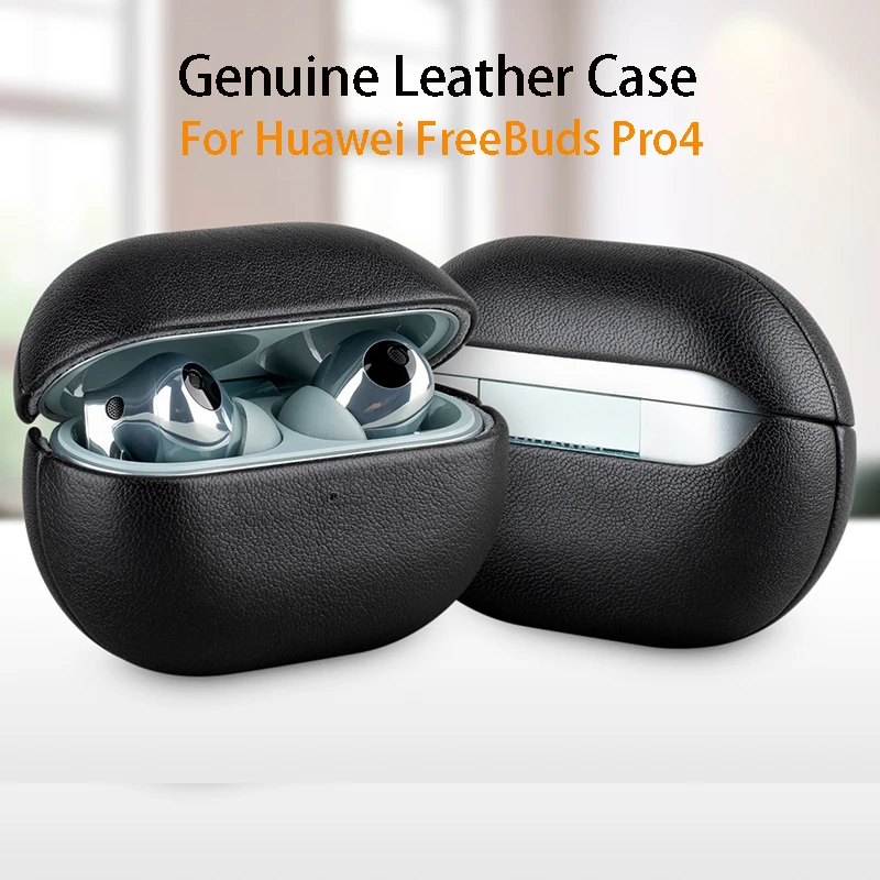 Genuine Leather Case for HUAWEI FreeBuds Pro 4 Luxury Real Skin Protective HUAWEI FreeBuds Pro 3 Cover Black Brown Color