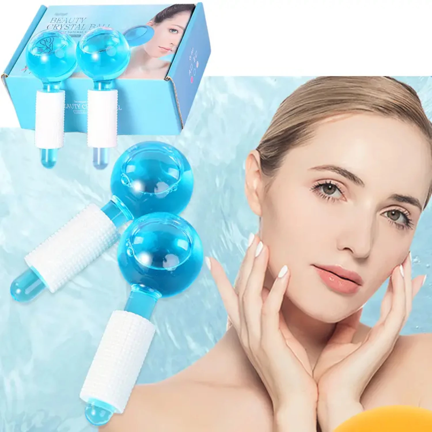 Gloeiend met deze verfrissende en verkoelende gezichtsgereedschapset - Ice Face Roller Massager en koude globes voor gezichtsbehandelingen, huidverzorging