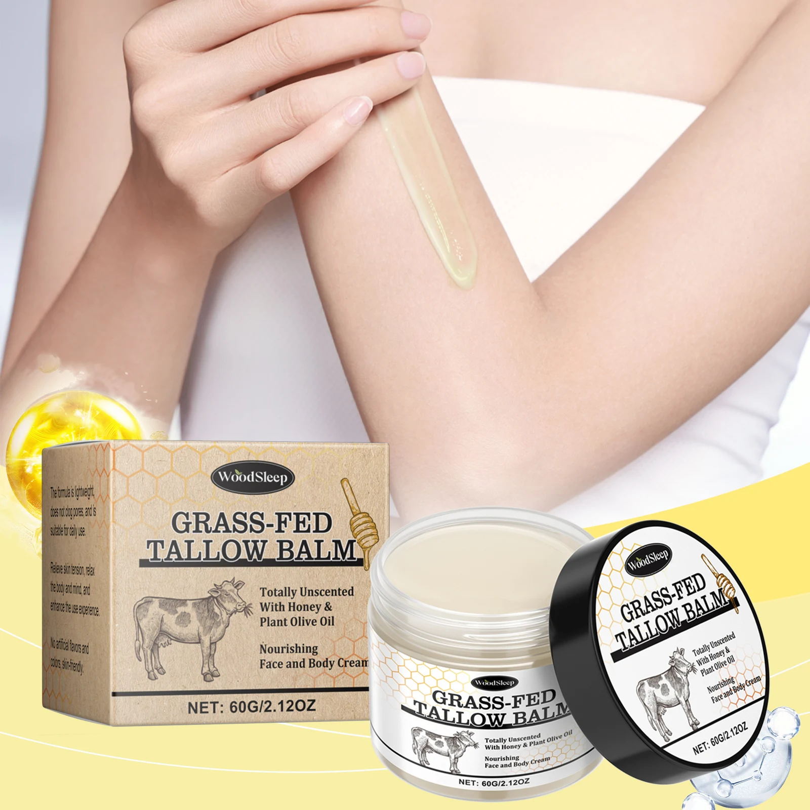 

Woodsleep Grass Fed Beef Tallow Honey Balm Tighten Skin Elasticity Increased Deep Hydration Improve Dryness Beef Tallow Cream