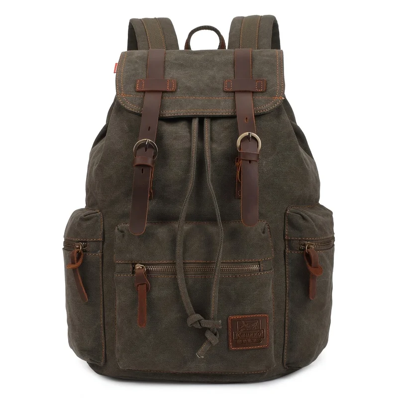 Zaino in tela vintage unisex alla moda pratico classico tela durevole multitasche cinturino in pelle divisoria scientifica