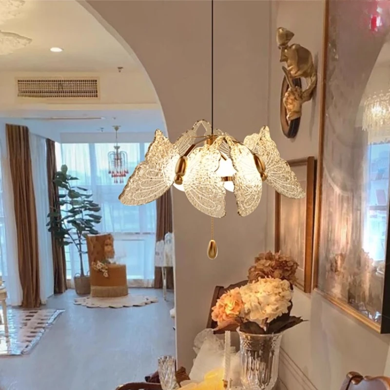 

French Creative Acrylic Butterfly LED Ceiling Pendant Light Moden Living Room Bedroom Kitchen Restaurant Atmosphere Hanging Lamp
