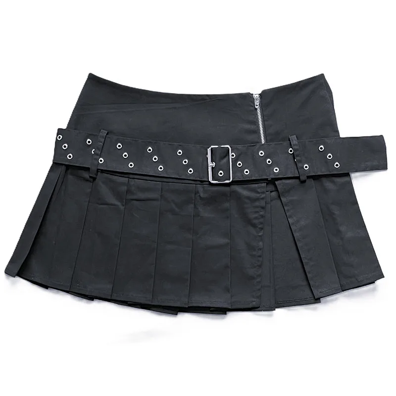 

High Street Pleated Slit Mini Skirt Women's Summer New Product Personalized Waist Belt Fashionable Design Suitable Nightclubs