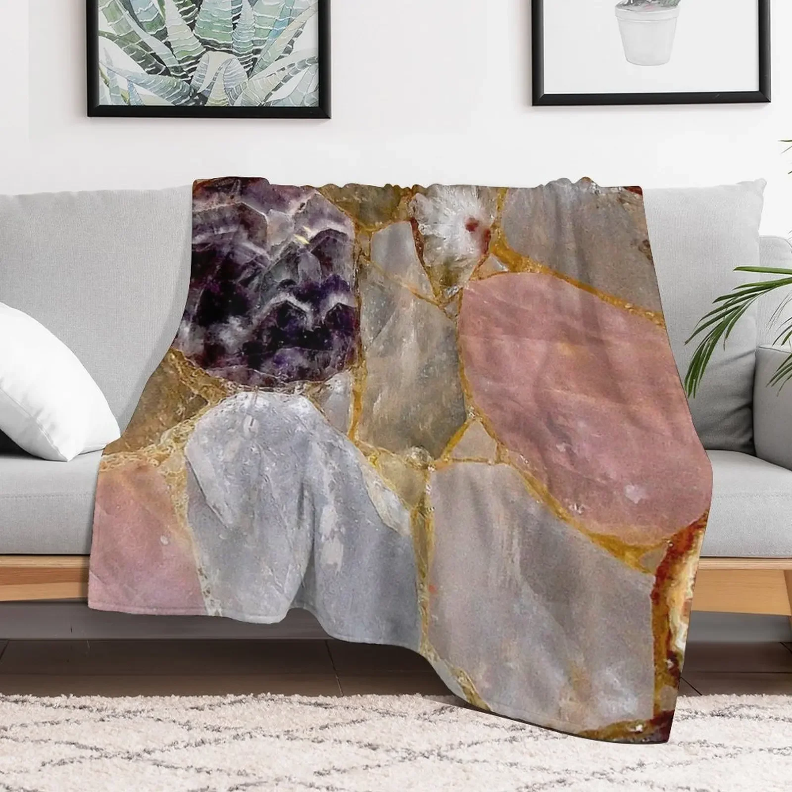 Rose Quartz, Amethyst, White Geode, Gemstone Throw Blanket Nap Decorative Sofa warm winter Blankets