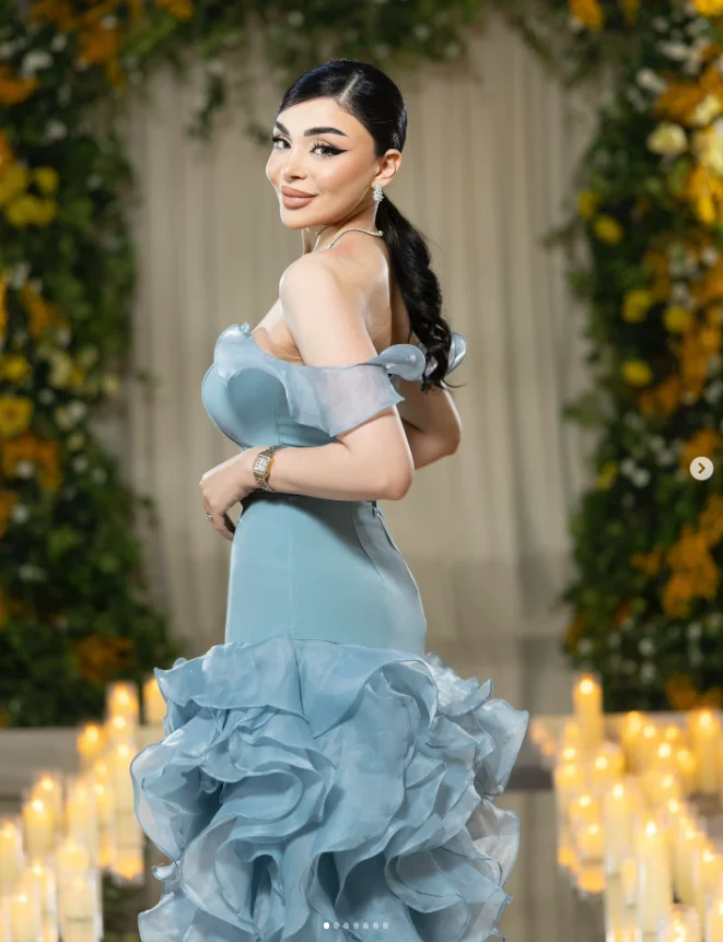 더스티 블루 롱 댄스 파티 드레스 오프 숄더 레이스 업 코르셋 맞춤형 프릴 스커트 이브닝 가운 복장 فساتين سهرات