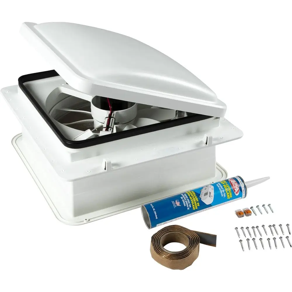 Ventilador de Techo para RV de 14 Pulgadas con 10 Aspas y Tapa, Cuatro Velocidades, Controles de Botón, Pantalla Antimosquitos Extraíble, Montaje Empotrado