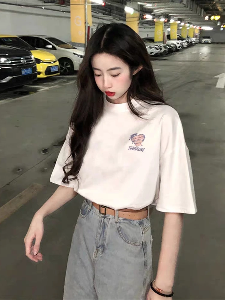 Geometric T-shirts Women Summer Cool Sweet Japanese Style Lose Comfortable Girlish Kawaii Daily Prevalent Vitality Tender Chic