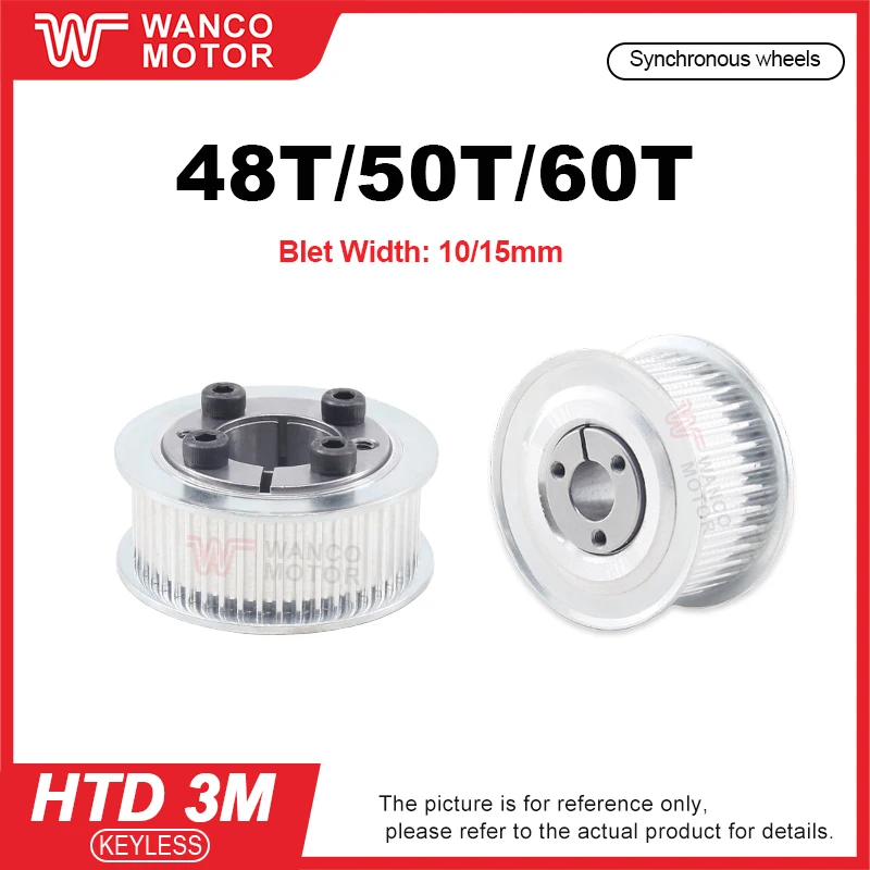 HTD3M 48T/50T/60Teeth Keyless Bushing Timing Pulley HTD 3M Expansion Sleeve Synchronous Wheel for Belt Width 10/15mm