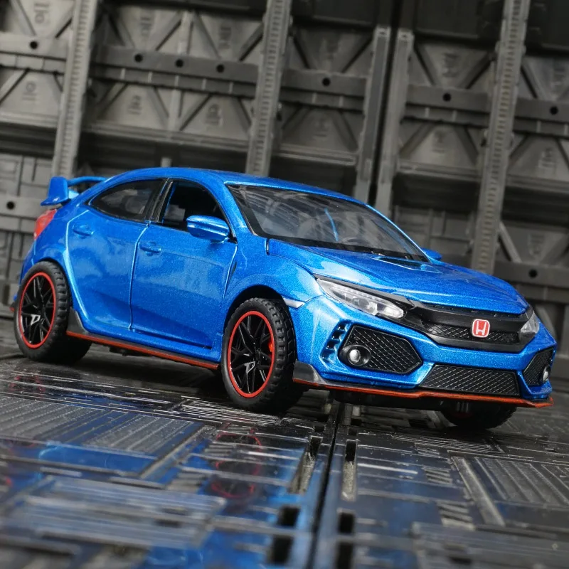 Colección de adornos de modelo de coche de aleación Honda Civic Type-R 1:32, puertas y capó de motor, el maletero se puede abrir para juguetes para niños