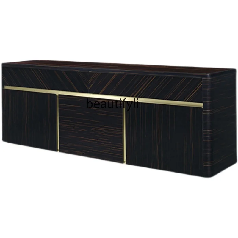 

Italian Style Light Luxury Solid Wood Sideboard Post-Modern Simple Villa Home Entrance Cabinet Large Apartment Gold Silk Ebony