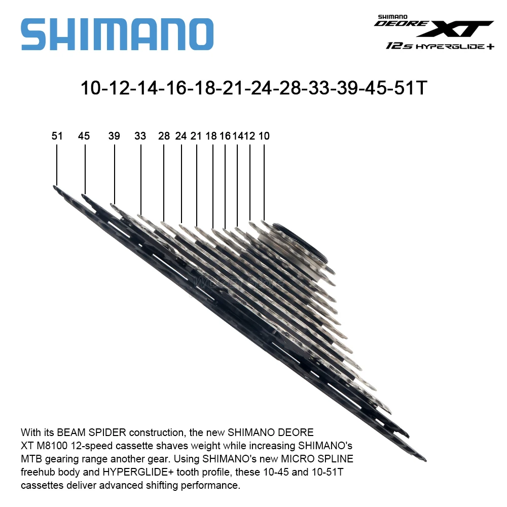 Shimano SLX XT Deore M8100 M7100 M6100 12 Speed Cassette Micro Spline K7 12V 10-51T Sprocket MTB flywheel 12S MS Bicycle Ratchet