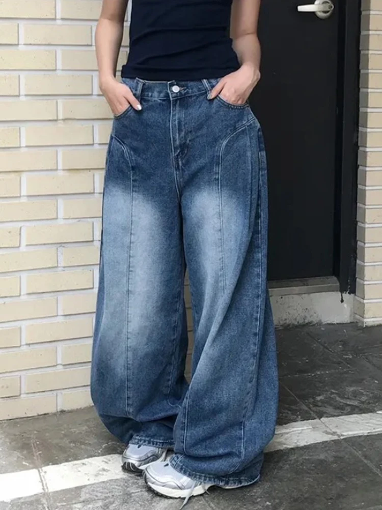 

Шикарные широкие джинсы с высокой талией, женские сложенные однотонные утягивающие длинные брюки, осенние новые универсальные повседневные джинсы