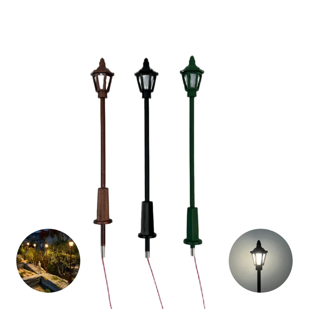 5PCS HO N Scale Miniature Antique Street Lamp Post Wired LED Light Model for Railway Train Architecture Building Sand Scenery