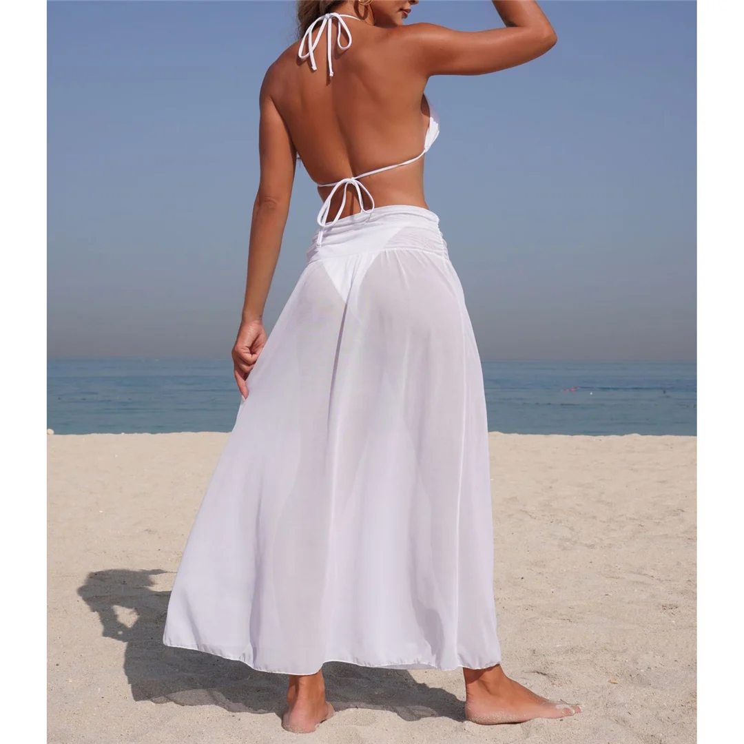 Mit Rock, Neckholder, Metallring, Bikini, Damen-Badebekleidung, Damen-Badeanzug, dreiteiliges Bikini-Set, gepolsterter Badeanzug, Badeanzug, Schwimmanzug V7068 – Detail 6
