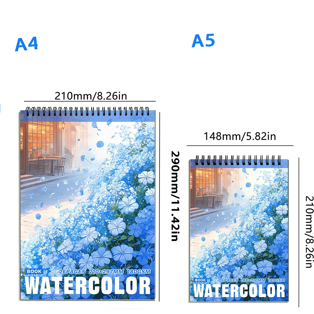 Watercolor Paper Notebook, 180gsm, 26 Sheets Cold Press Textured Pad for Artists, Students & Beginner Painters