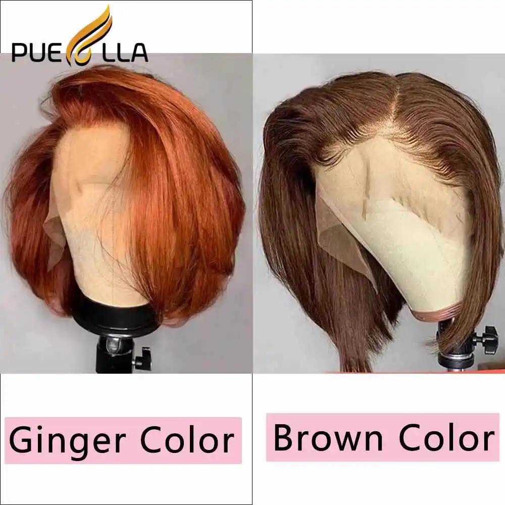 Side Part 5x5 Lace Closure Wig 13x4 Ginger Lace Front Wig Colored Human Hair Wigs Brown Short Bob Wig Lace Frontal Pixie Cut Wig