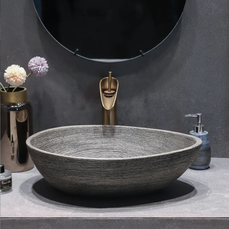 Counter basin Anti-splashing washbasin Single basin Ceramic art retro Household bathroom