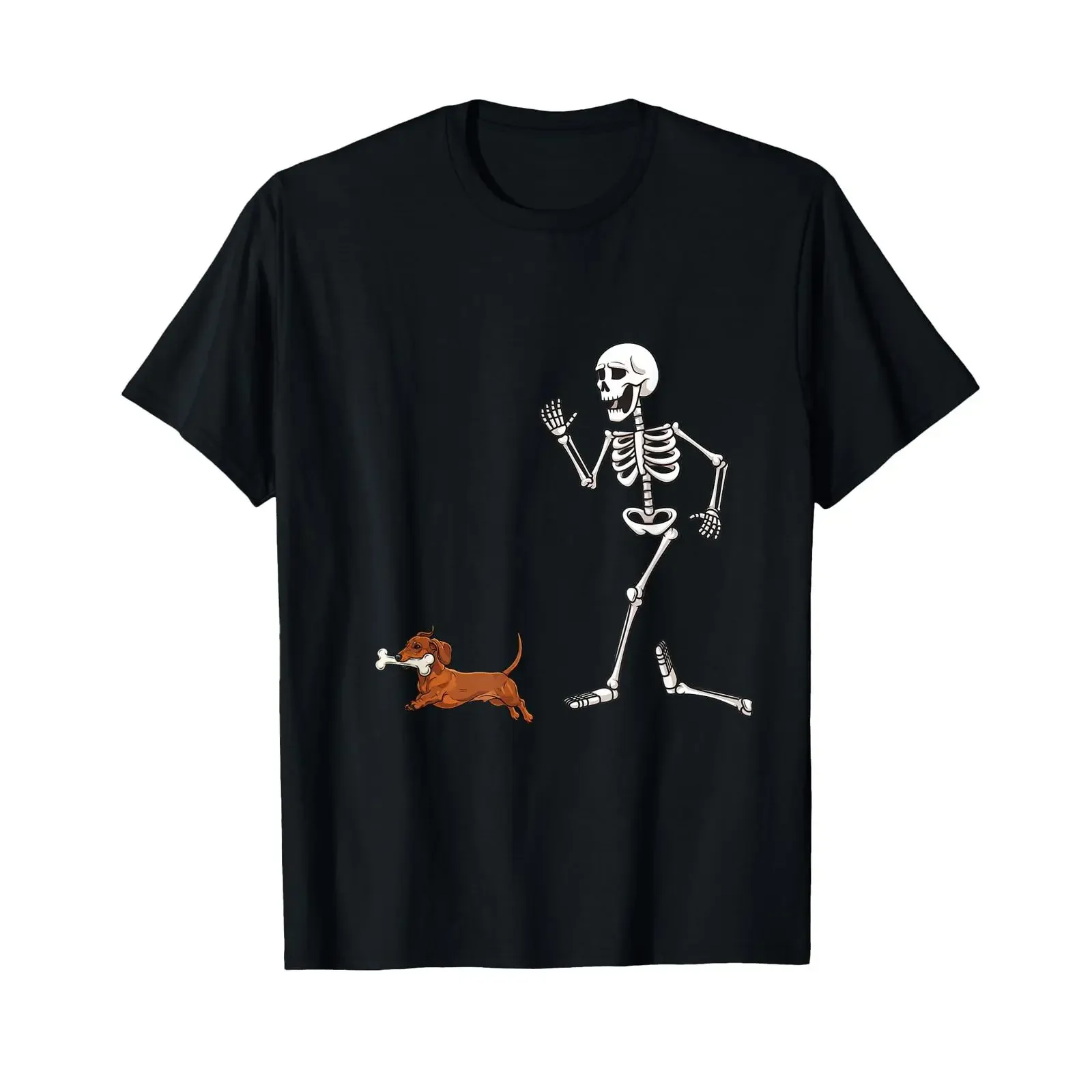 Funny Halloween Dachshund and Skeleton T Shirt vintage Washed Soft graphic Breathable Slightly Stylish Comfortable
