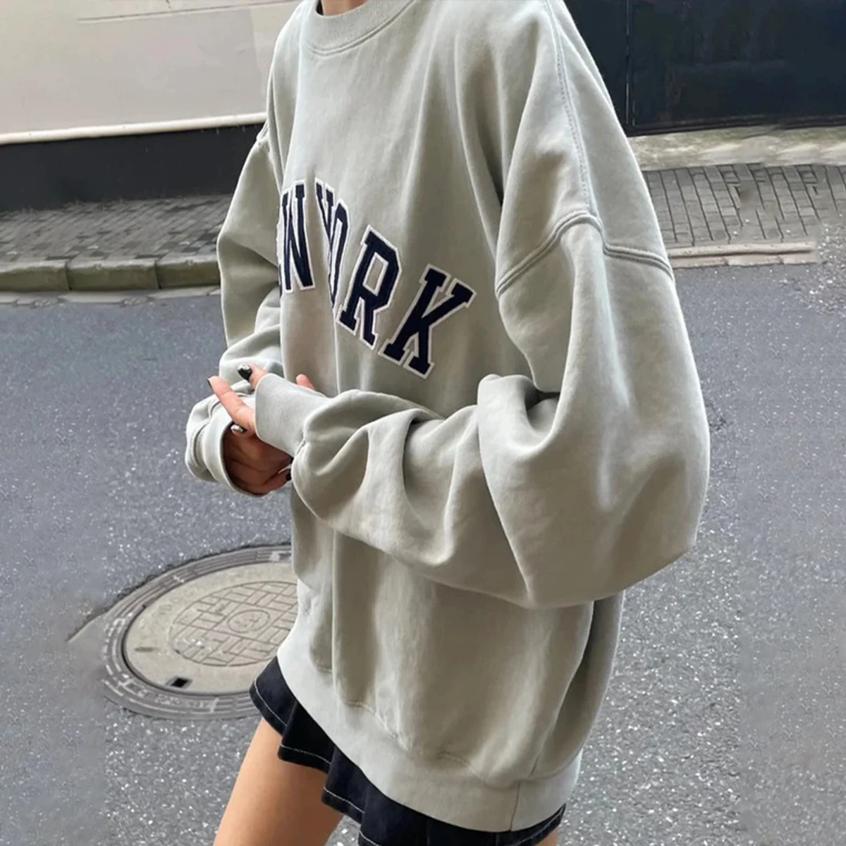 Letter Embroidery Oversize Sweatshirts Women Autumn O Neck Long Sleeve Cotton Soft Hoodie Vintage Streetwear Pullovers Women