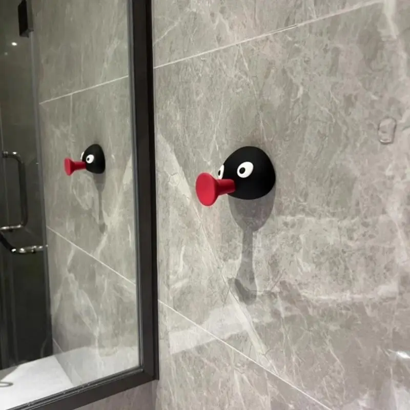 Cute Penguin Pout Towel Hook Household Storage Accessories Non-punch Non-trace Wall Stick Hook Creative 3d Refrigerator Sticker