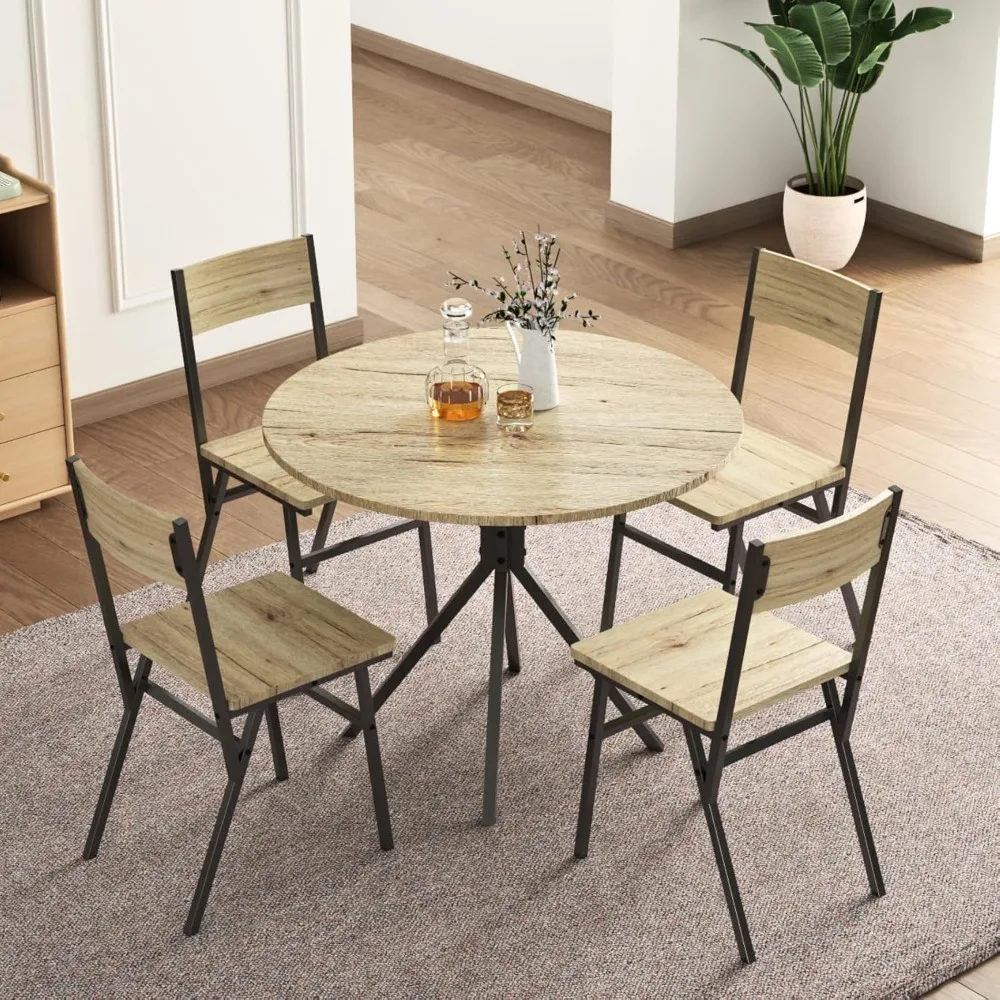 

Round Dining Table Set for 4, 31.5 Small Round Kitchen Table with 4 Chairs, 5 Piece Dining Room Table Set with Steel Legs
