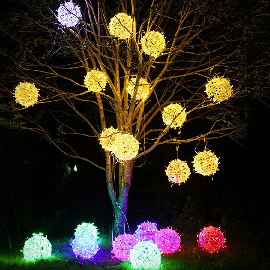 Dia 20CM 30CM LED Rattan Ball String Lights Outdoor Christmas Garland Fairy Lights for Xmas Party Wedding Garden Tree Decoration