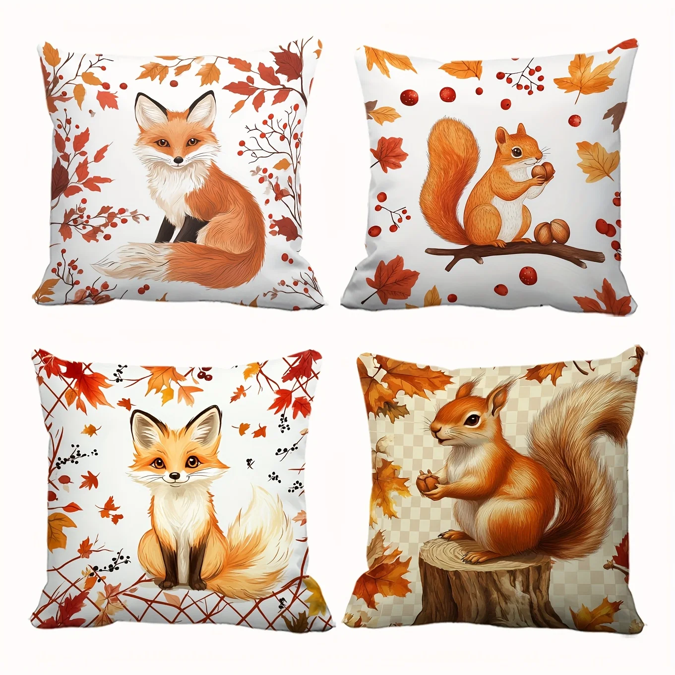 1pc Fall Forest Animal Throw Pillow Covers Cute Fox Squirrel Autumn Harvest Decor Cushion Cases Machine Washable