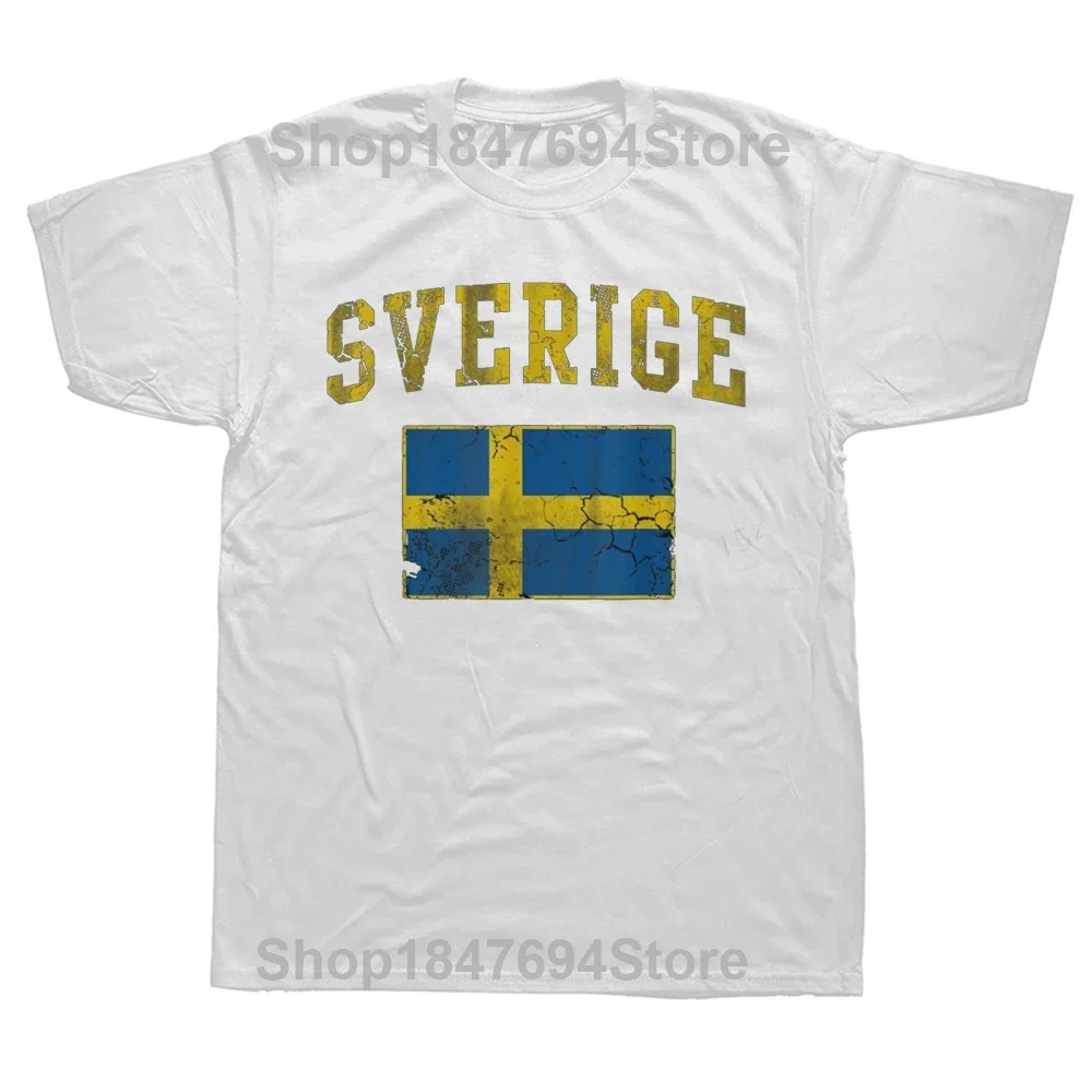 Funny Vintage Sverige Sweden Flag T Shirts Cotton Streetwear Short Sleeve Birthday Gifts Summer Style T-shirt Mens Clothing