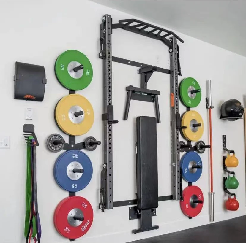 AiroGym Equipment Supplier Weight Training Wall Mount Folding Squat Power Rack With J-hooks and Spotter Arms