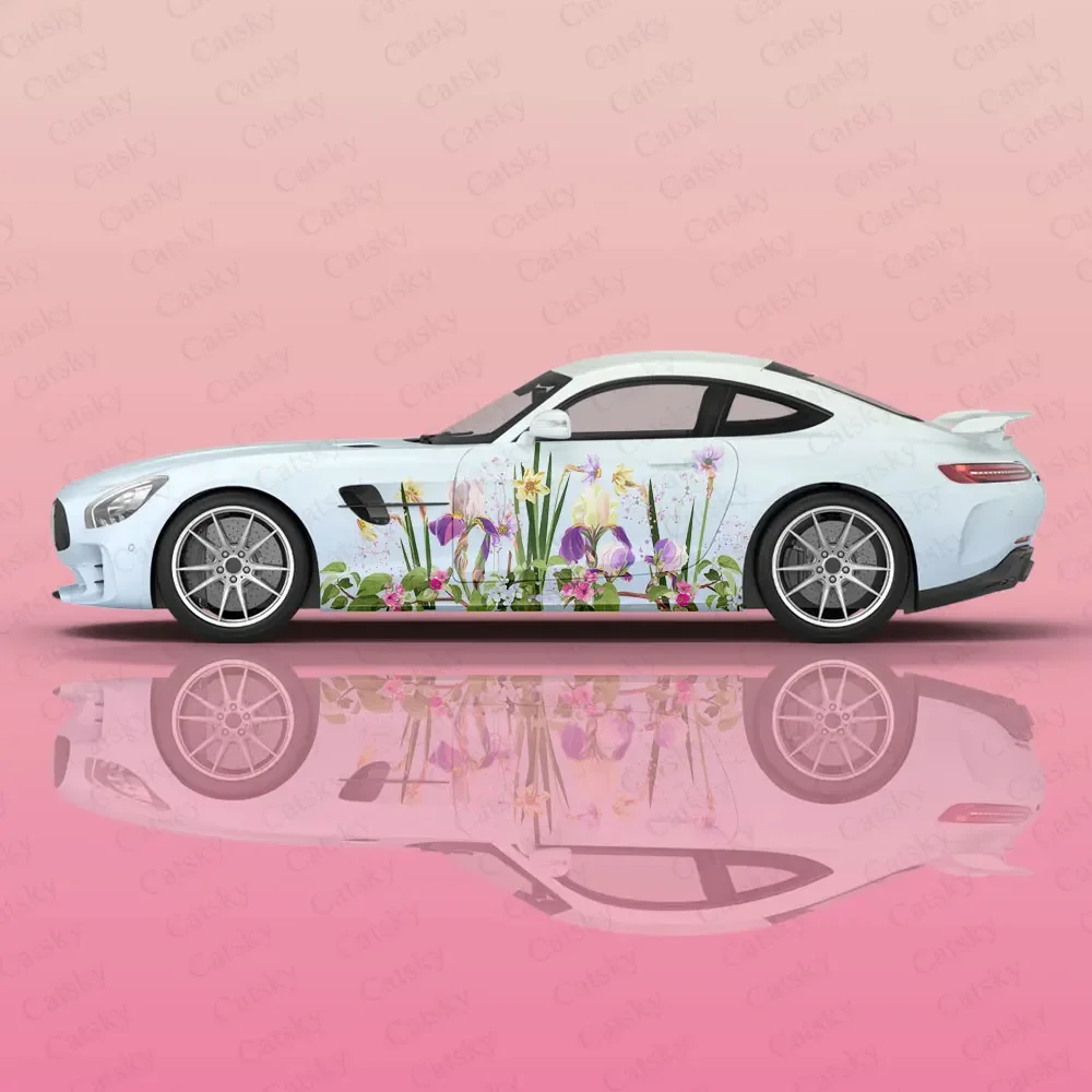 Beauty Lily Racing Car Graphic Decal Full Body Vinyl Wrap Modern Design Vector Image Wrap Sticker Decorative Car Decal for Women