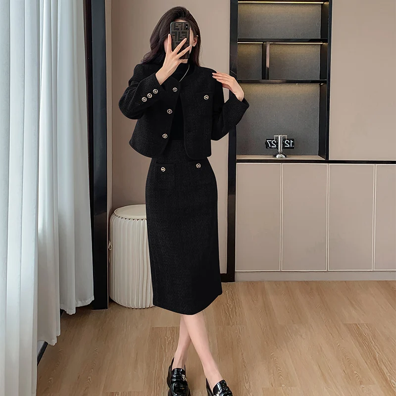 2023 New Red Suit Women\'S Fashion Casual Suit Jacket + Mid Skirt Suit Sexy Party Rich Honour Small Fragrance Tweed Two-Piece Set