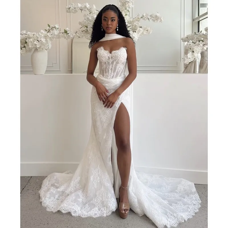 Lace Wedding Dresses Sweetheart Sleeveless Mermaid Wedding Dresses With Lace Up Back Bridal Gowns vestido de noiva 2027 Newest