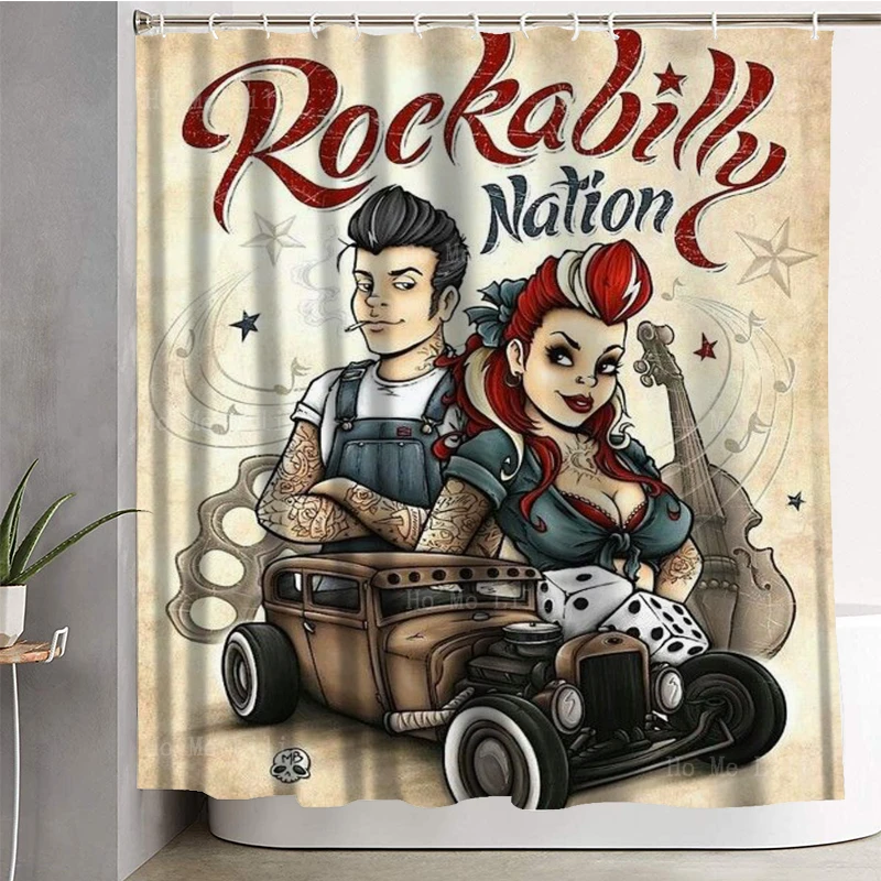 Flaming Hotrods Skulls Rock Pin Up Girl Hot Rod Cool Car Garage Art Shower Curtain By Ho Me Lili For Bathroom Decor With Hooks