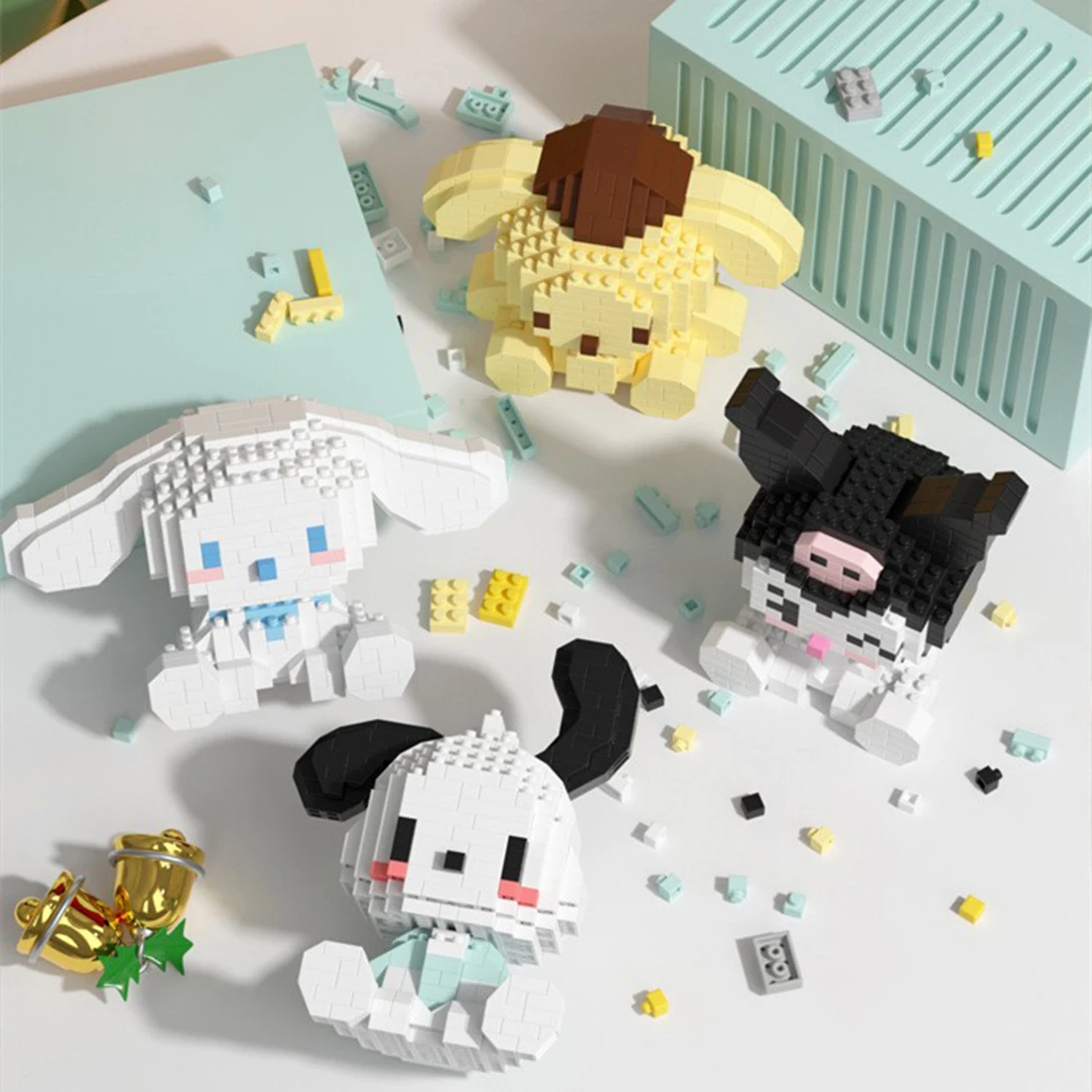 Cute Hello Kitty Micro Building Blocks Kawaii Kuromi Melody Cinnamoroll Pochacco Model Mini Bricks Figure Toys For Children Gift