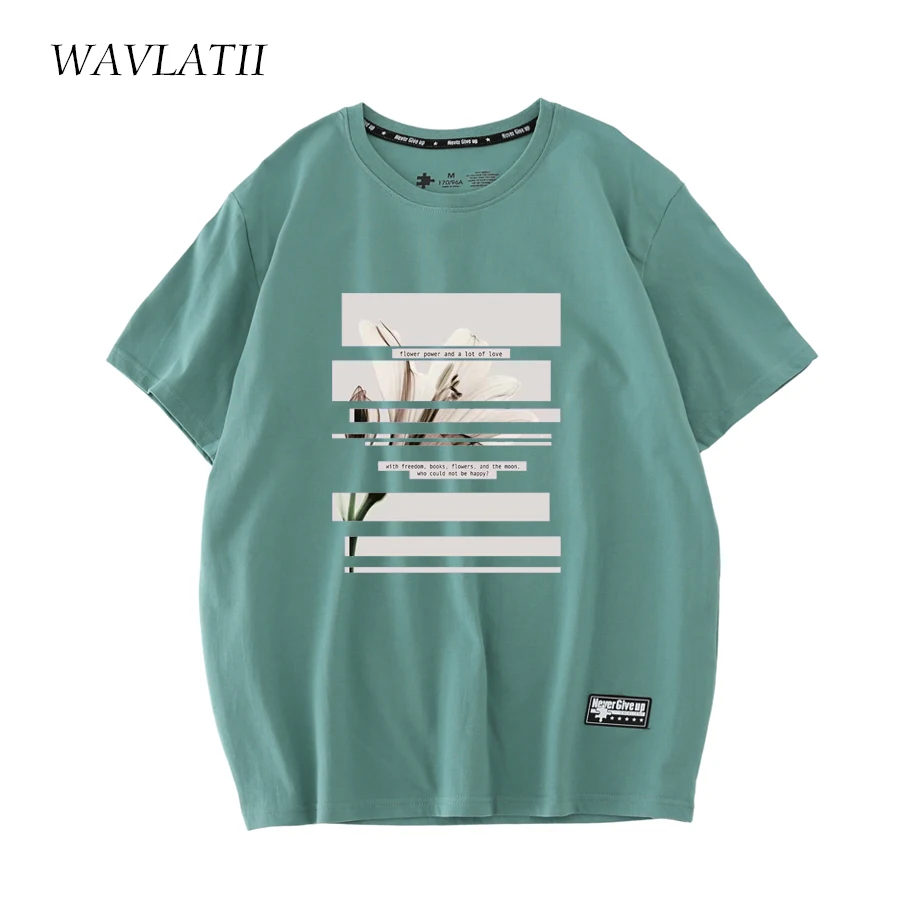 WAVLATII Women New Art Printed T Shirts Female Black 100% Cotton Casual Tees Lady Pink Short Sleeve Tops for Summer WT2226