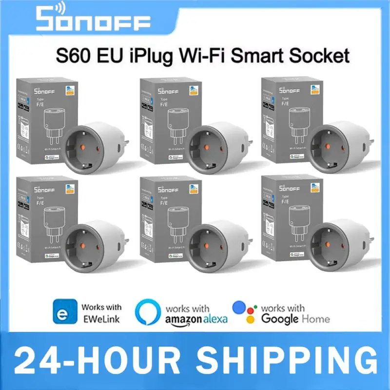 SONOFF S60 EU 16A IPlug Wi-Fi Smart Socket 1-5PCS Overload Protection Smart Scene Remote Control Via EWeLink Alexa Google IFTTT