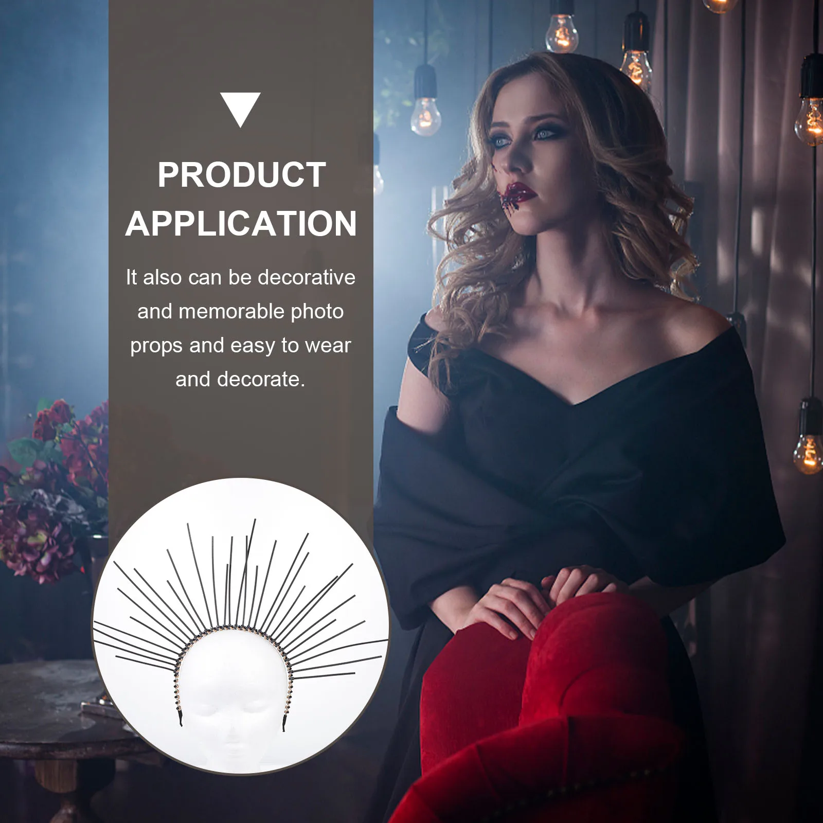 

Lolita Women Headband Halloween Party Metal Goddess Headdress Photo Decorative Hair Hoop Pull Chain Costume Accessory