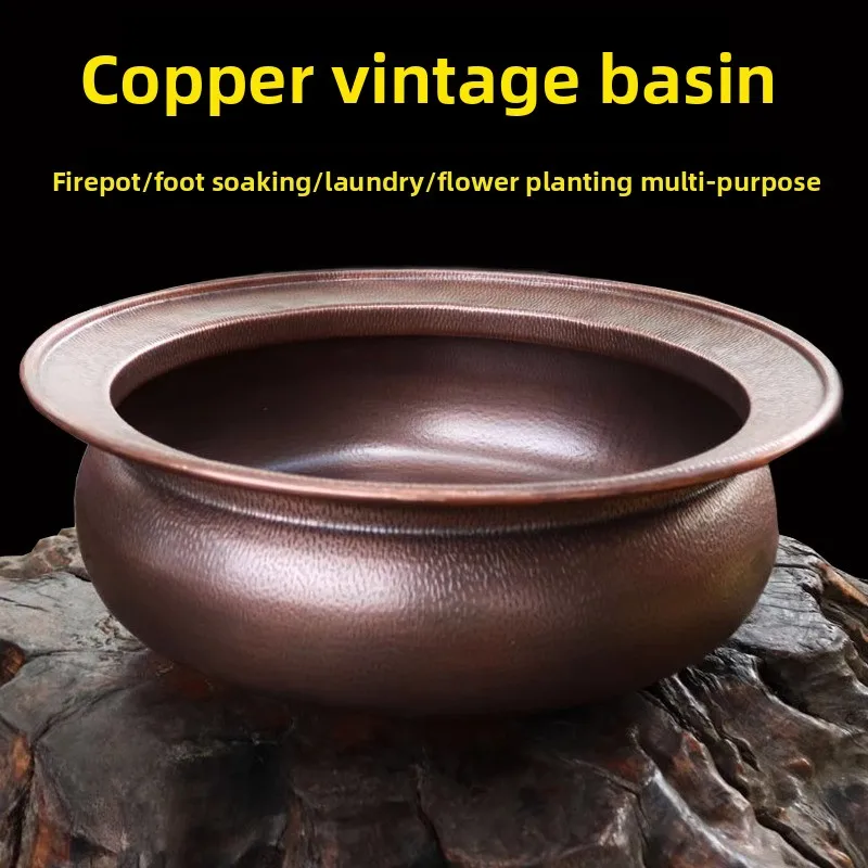 

Copper Basin,retro Purple Copper Washbasin, Handcrafted Thickened Round Foot Bath Basin, Fire Basins, Flowerpot for Everyone Use