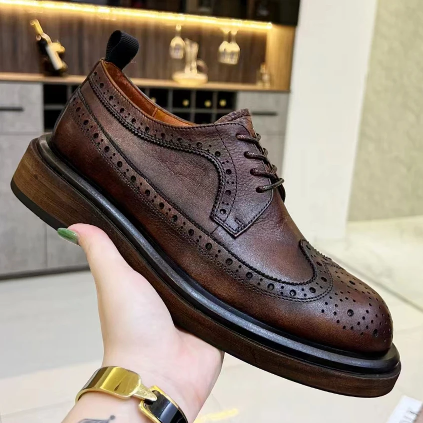 

Derby shoes Vintage carved cowhide men's shoes all leather casual business wear men's shoes leather shoes brogues