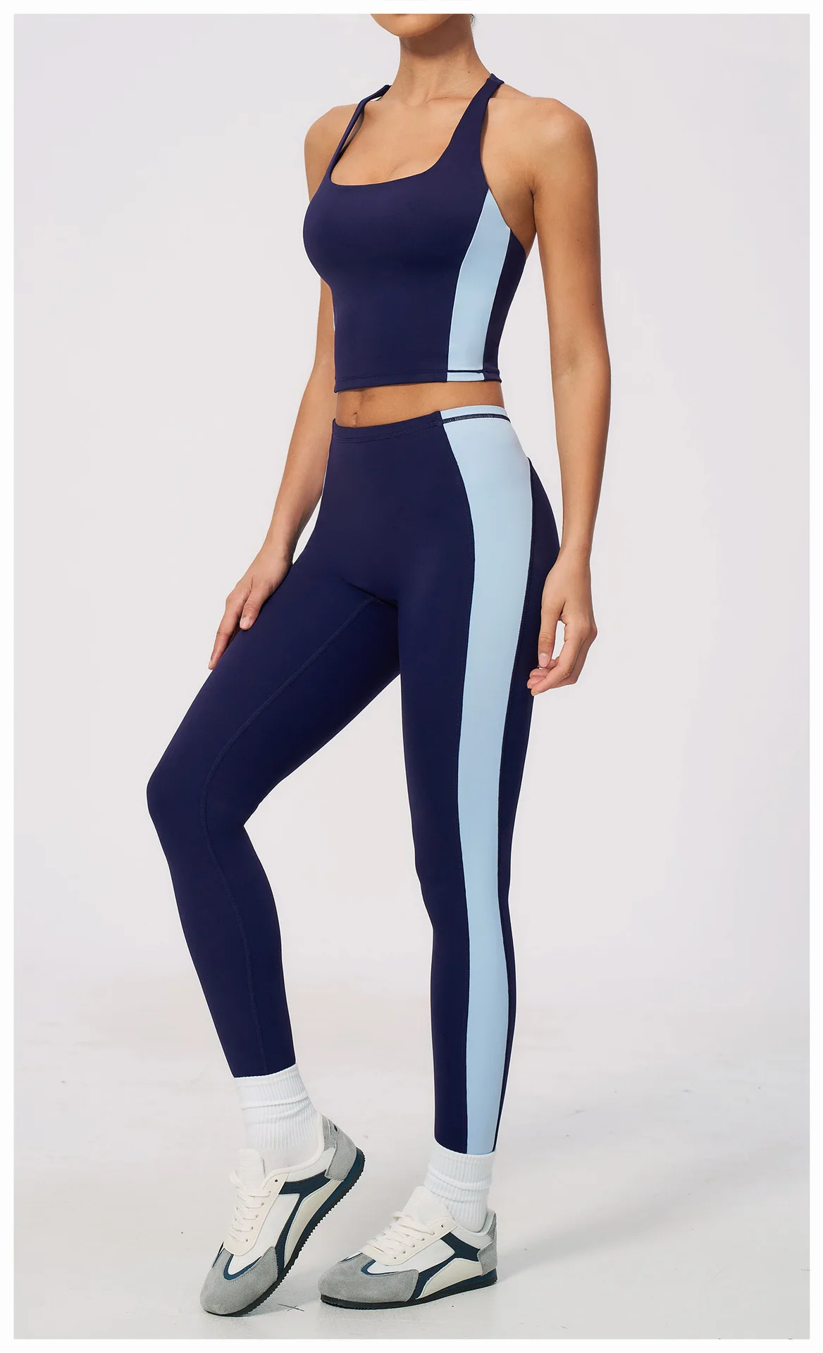 Women Contrast Yoga Set Slimming Sports Camisole High Waist Push Up Leggings Tracksuit Athletic Running Fitness Clothes