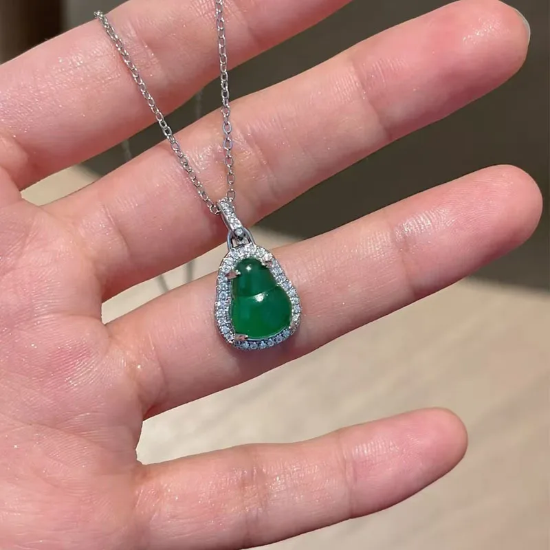 9999 Gold Green Small Gourd Necklace - Women's Luxury Style Multi-Functional Fashion with High-Class Feel Gourd Neck Chain