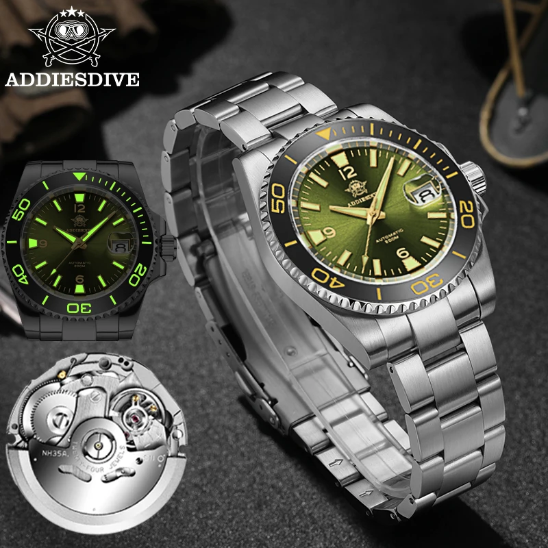 

ADDIESDIVE NH35A Men's Diver's Watch 200m Stainless Steel Mechanical Watch BGW9 Super Luminous Ceramic Bezel Analog Watch AD2085