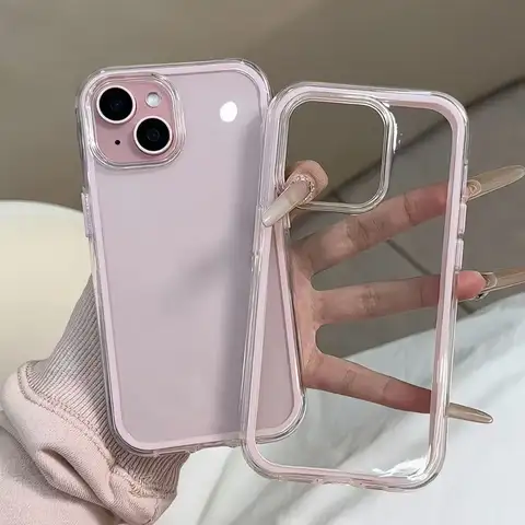 Luxury Candy Color Frame Clear Back Phone Case For iPhone 17 Air 16 15 14 13 12 18 Pro Max Plus Acrylic Shockproof Bumper Cover