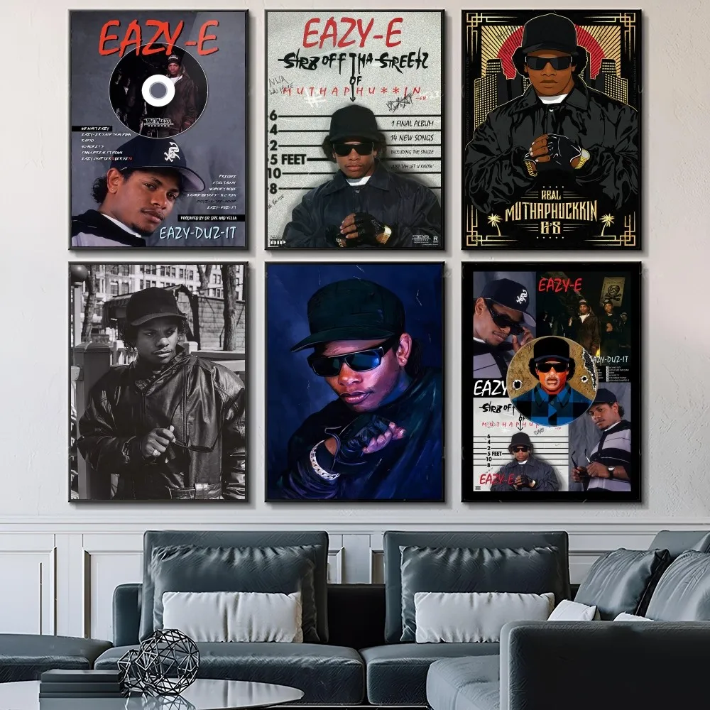 1PC West Coast Hip Hop Rapper Eazy E Retro Print Poster Paper Waterproof HD Sticker Bedroom Entrance Home Living Room Wall Decor