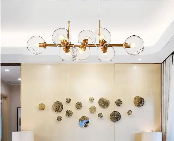 Clear/Cognac Nordic Loft Glass Ball Pendant Lights Creative Molecule Design Winehouse Living Room Kitchen Bar E14 Hanging Light