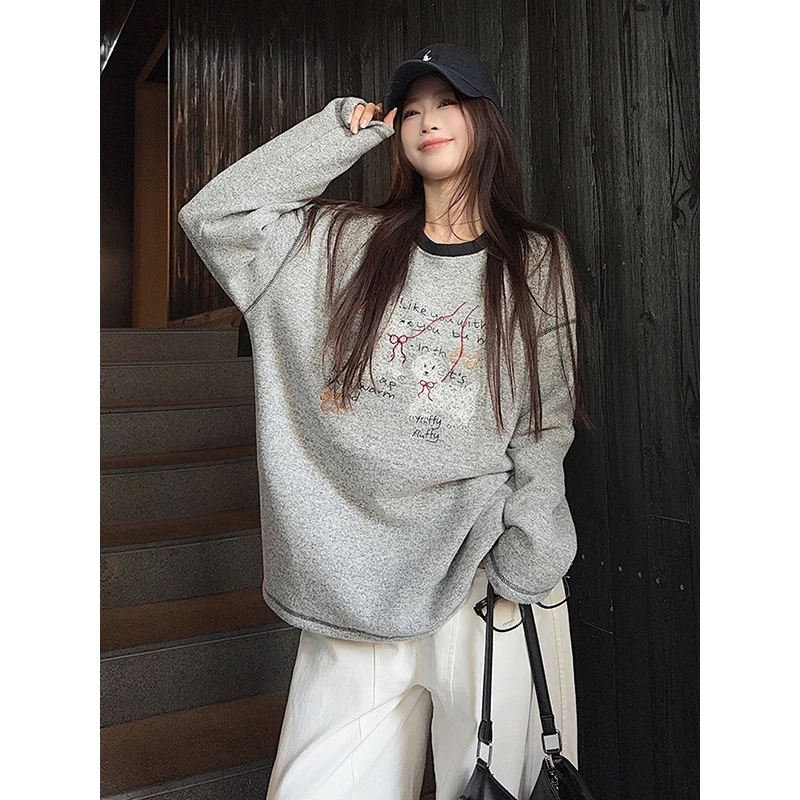 

Женская теплая футболка с длинным рукавом и круглым вырезом, осенне-зимняя, новая, повседневная, удобная, в стиле колор-блок