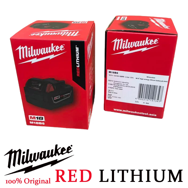 

Milwaukee M18 6Ah Replacement Battery 18V, Durable Rubber Coating, Power Indicator, Compatible with 48-11-1850 48-11-1815 Tools