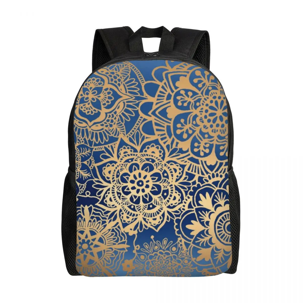 Blue Gold Mandala Backpack for Women Men College School Students Bookbag Fits 15 Inch Laptop Buddhism Flower Bags