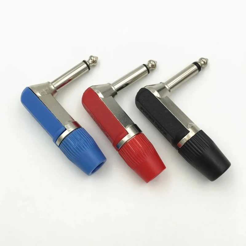 1/4'' 6.35mm 2 Pole Mono Male Jack Right Angle Guitar Plug Adapter Wiring Harness Connector