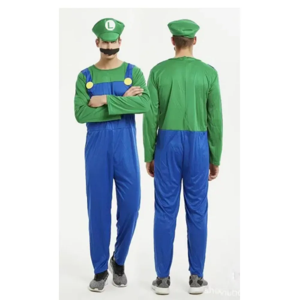 Disguise Men Luigi Deluxe Adult Costume Super Brothers Costume Cosplay Fancy Dress Outfit Halloween womens with Hat and Mustache