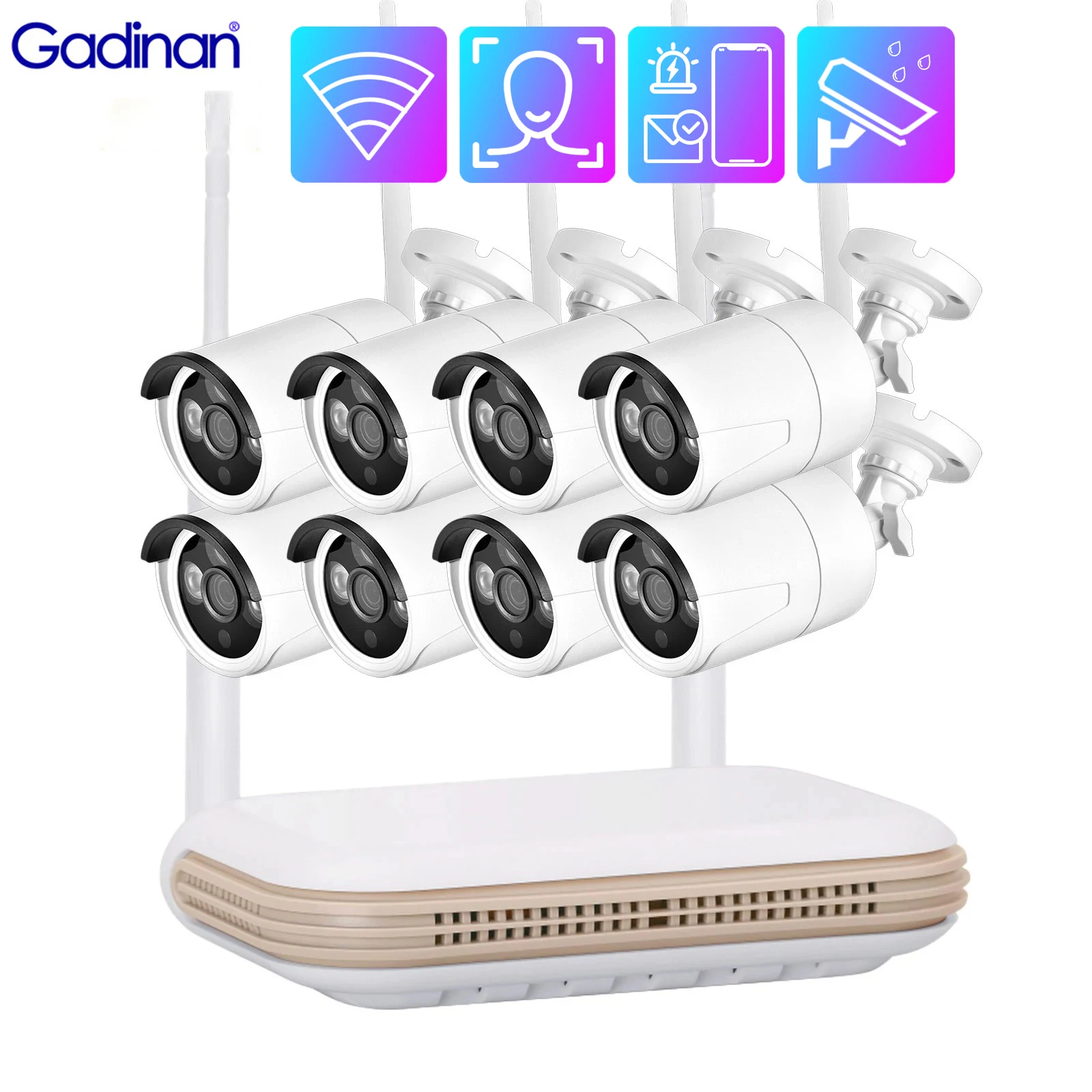 

Gadinan 3MP WIFI IP Camera H.265 8CH CCTV Face Detection HDMI POE NVR Kit Outdoor Vdeo Surveillance System Security Protection